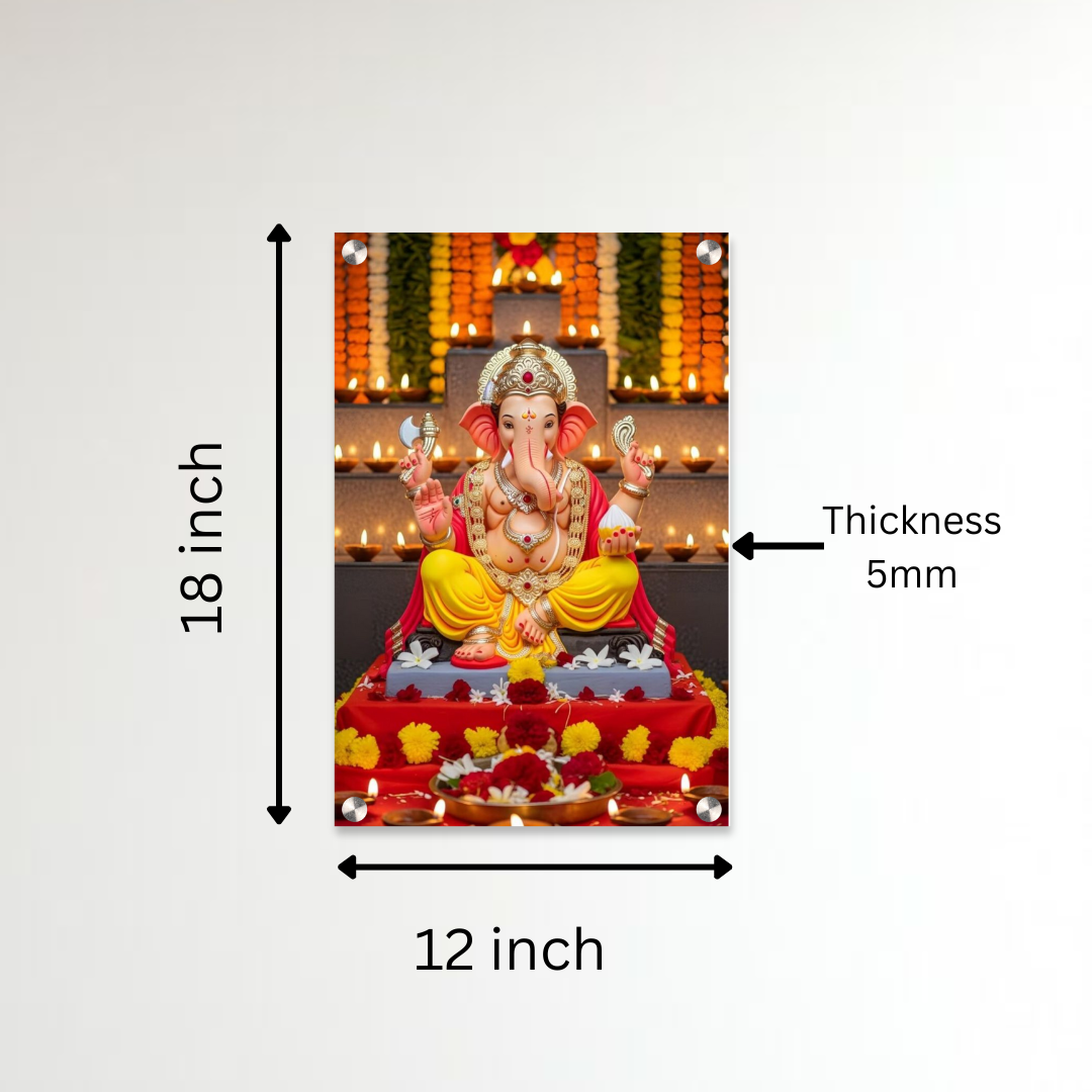 Divine Lord Ganesha Acrylic Wall Frame – 12x18 Inch | 5mm Premium Acrylic Vastu Wall Décor