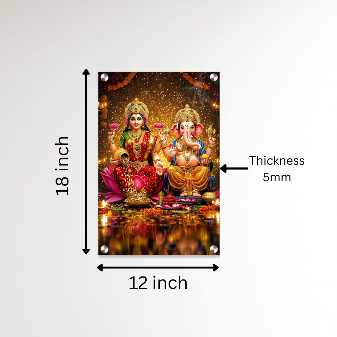 Lakshmi Ganesh Acrylic Wall Frame – 12x18 Inch | 5mm Premium Divine Vastu Décor Frame