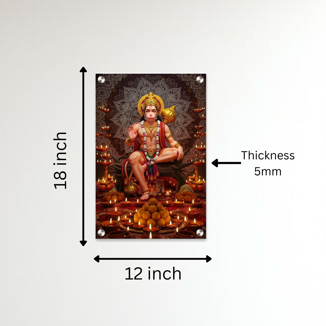 Lord Hanuman Acrylic Wall Frame – 12x18 Inch | 5mm Premium Devotional Wall Décor for Strength & Protection