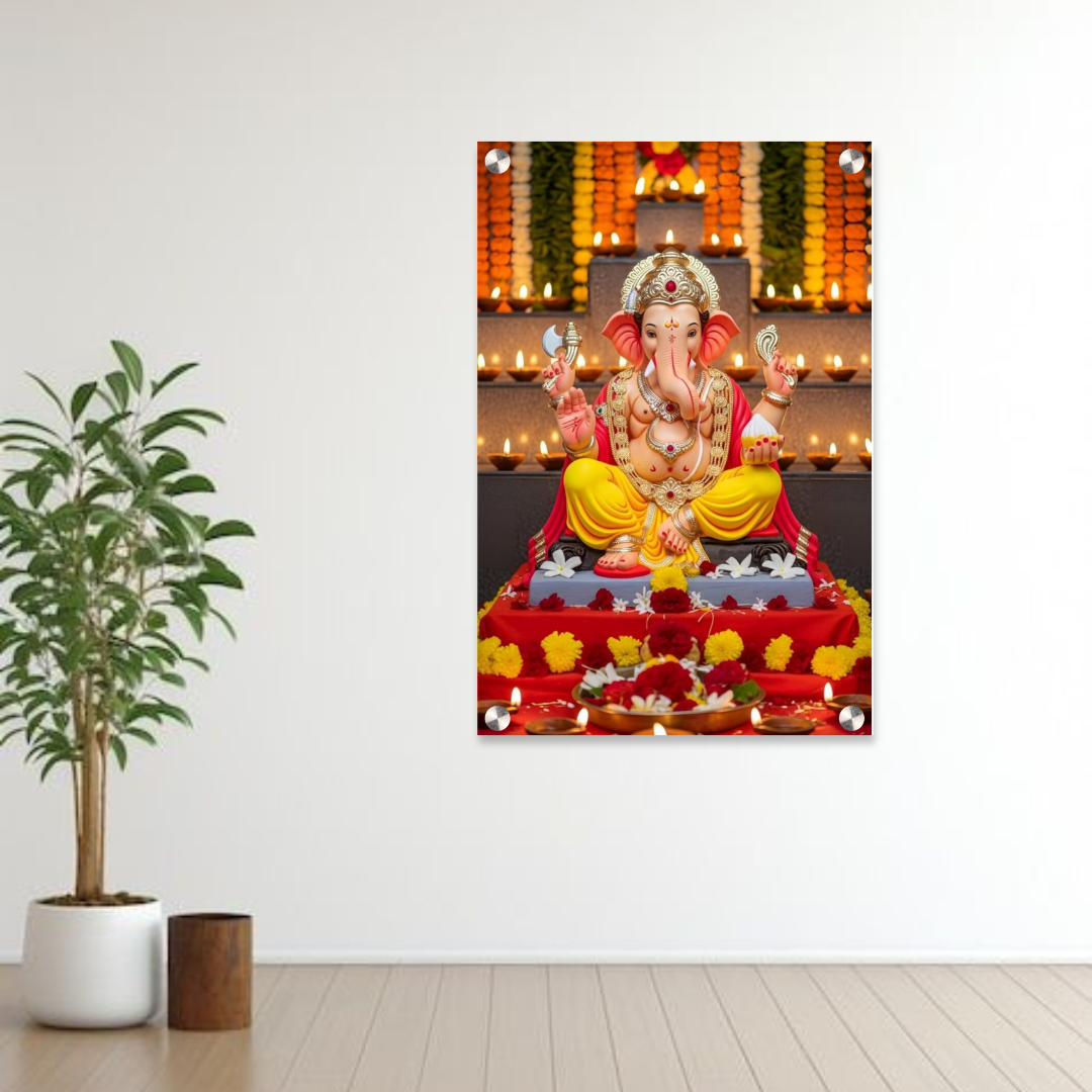 Divine Lord Ganesha Acrylic Wall Frame – 12x18 Inch | 5mm Premium Acrylic Vastu Wall Décor