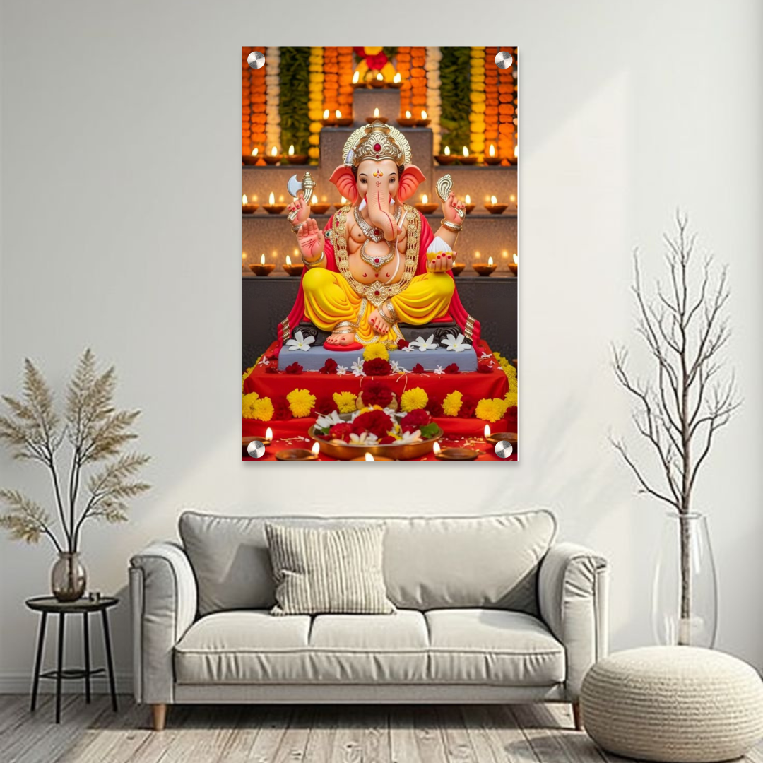 Divine Lord Ganesha Acrylic Wall Frame – 12x18 Inch | 5mm Premium Acrylic Vastu Wall Décor
