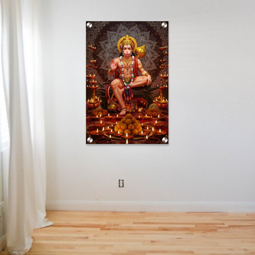 Lord Hanuman Acrylic Wall Frame – 12x18 Inch | 5mm Premium Devotional Wall Décor for Strength & Protection