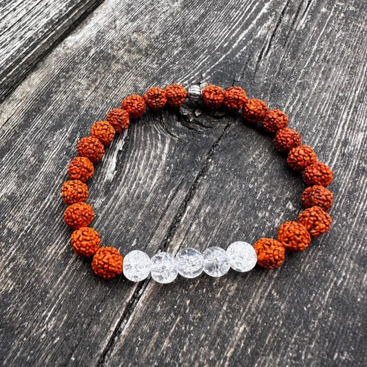 Spiritual Balance Bracelet – Rudraksha & Clear Quartz