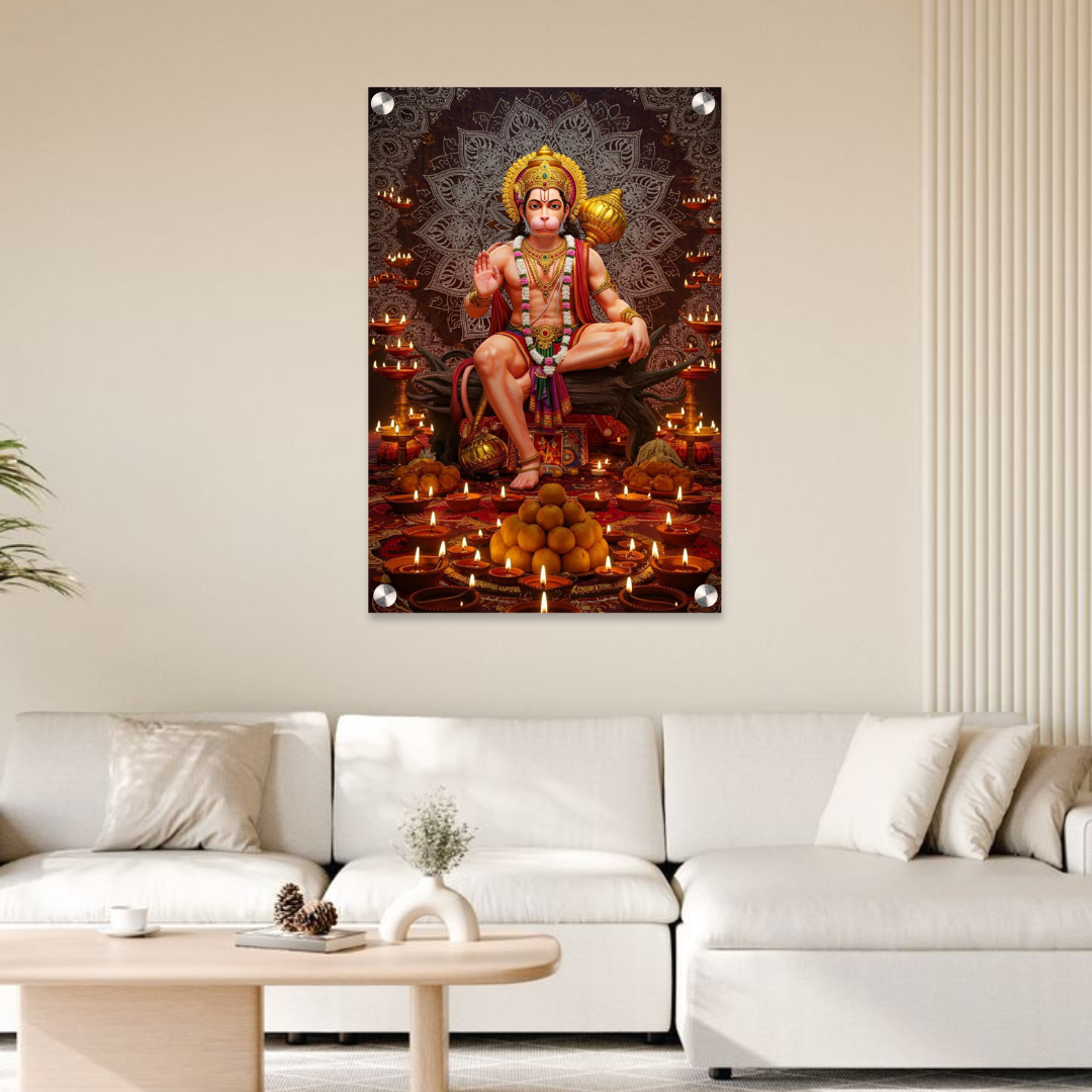 Lord Hanuman Acrylic Wall Frame – 12x18 Inch | 5mm Premium Devotional Wall Décor for Strength & Protection