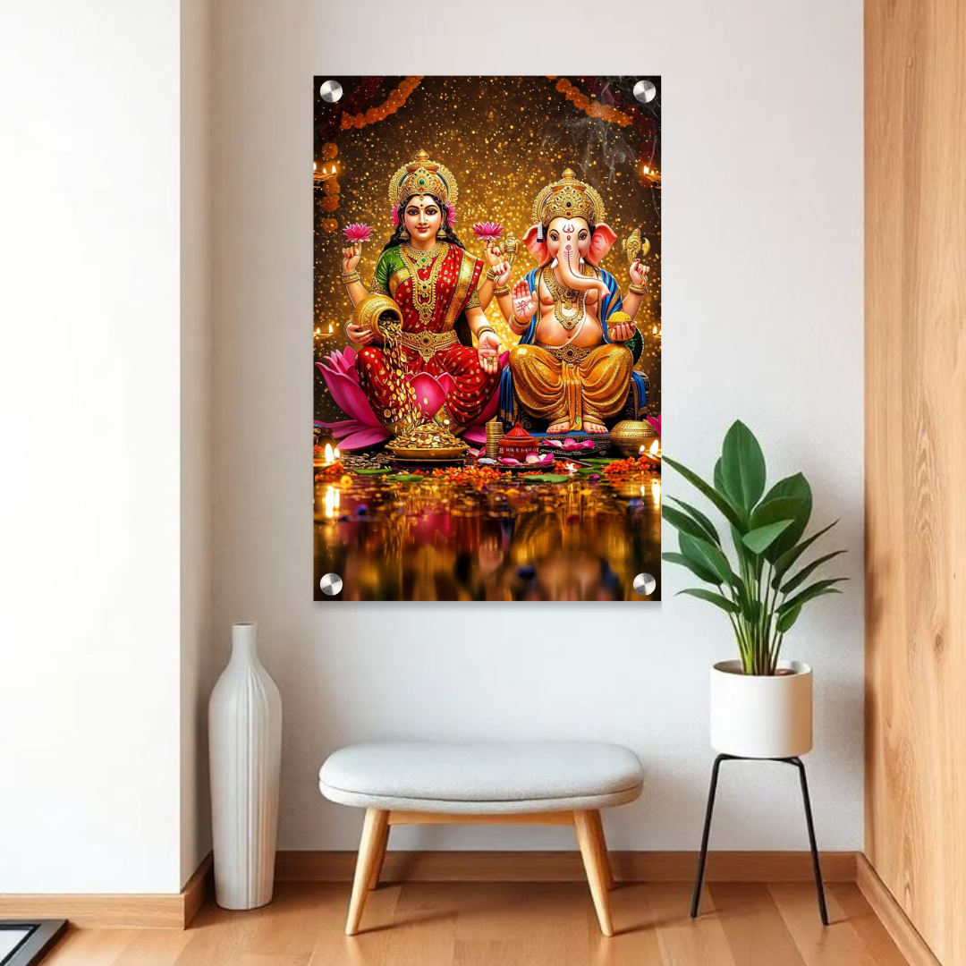 Lakshmi Ganesh Acrylic Wall Frame – 12x18 Inch | 5mm Premium Divine Vastu Décor Frame