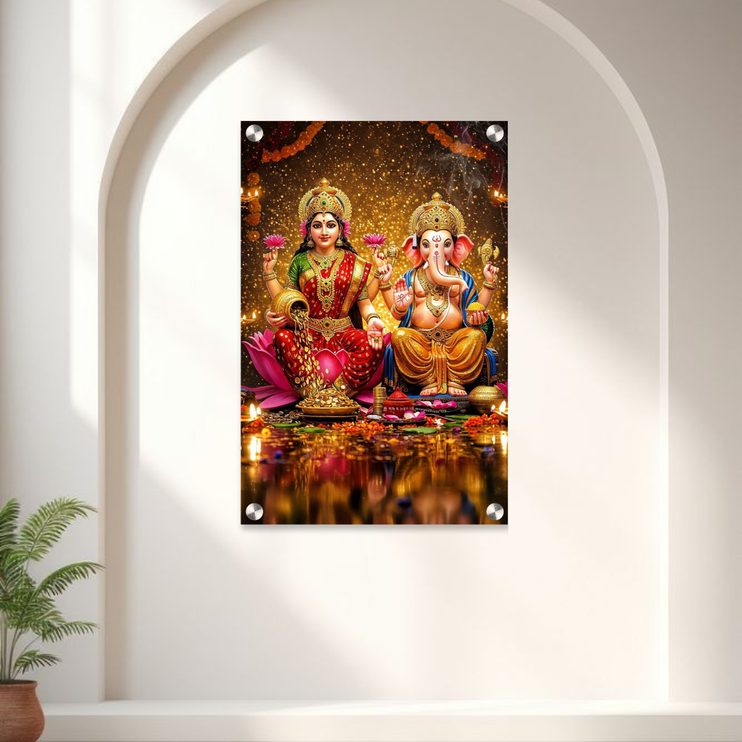 Lakshmi Ganesh Acrylic Wall Frame – 12x18 Inch | 5mm Premium Divine Vastu Décor Frame