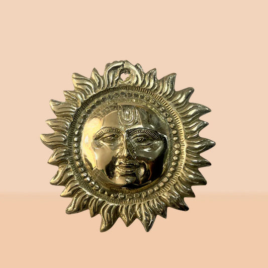 Small Brass Sun Face Wall Hanging – Source of Energy, Prosperity & Positivity (6 Inch)