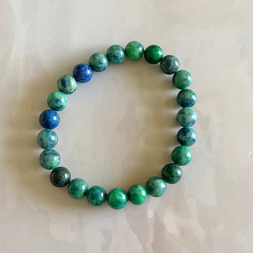Azurite-Malachite Bead Bracelet - 8mm | Intuition, Creativity, Dissolve anxiety