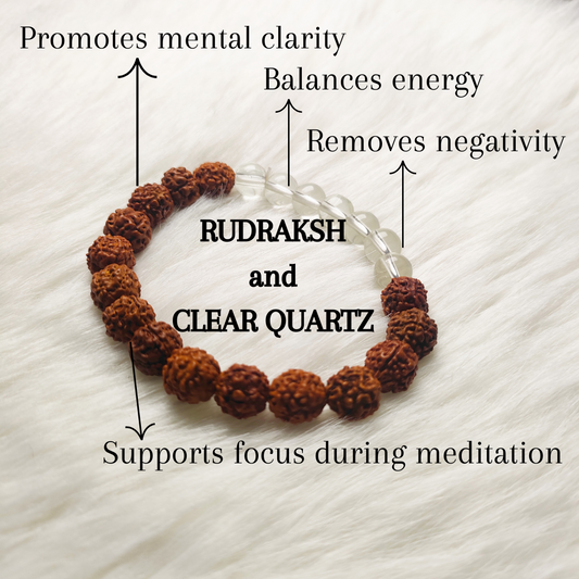 Spiritual Balance Bracelet – Rudraksha & Clear Quartz