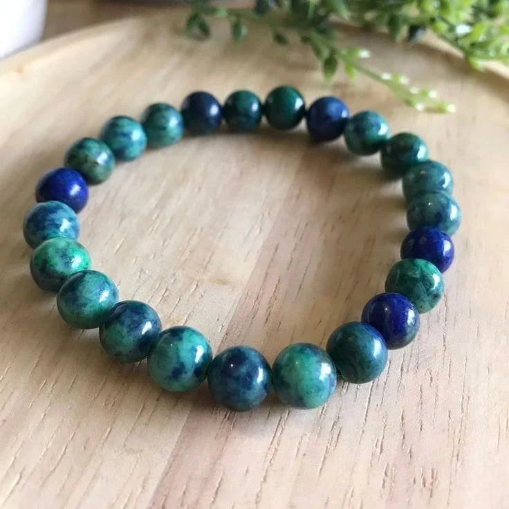 Azurite-Malachite Bead Bracelet - 8mm | Intuition, Creativity, Dissolve anxiety