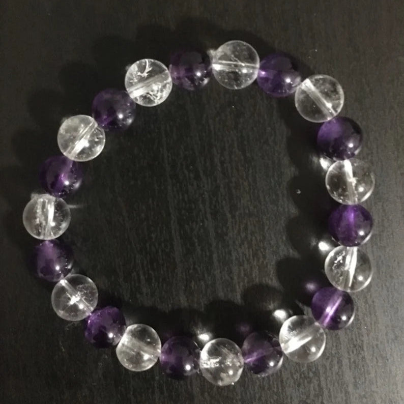 Amethyst & Clear Quartz Bracelet (8mm)