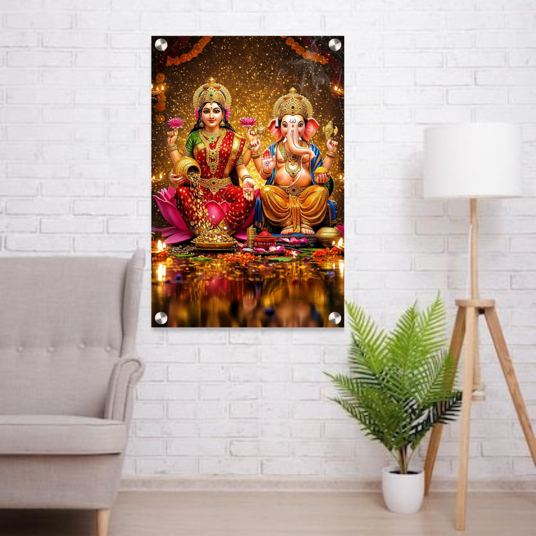 Lakshmi Ganesh Acrylic Wall Frame – 12x18 Inch | 5mm Premium Divine Vastu Décor Frame