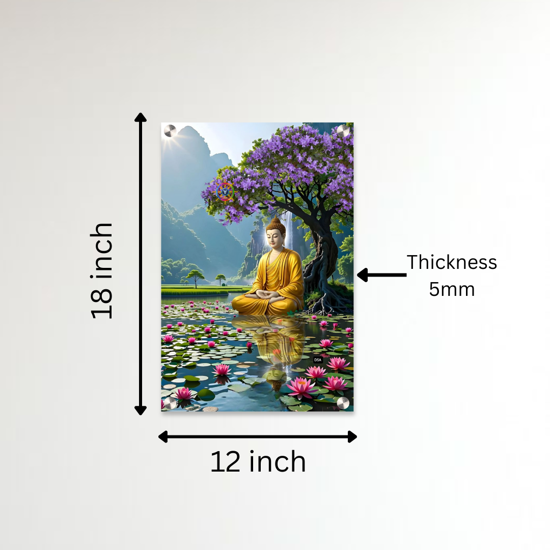 Lord Buddha Acrylic Wall Frame – 12x18 Inch | 5mm Premium Meditation & Serenity Wall Décor