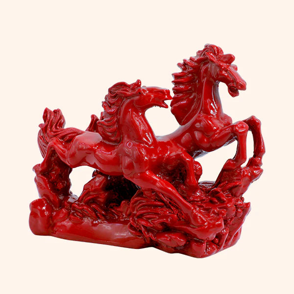 🐎 Vastu Vardan Two Red Horse with Wreath – Powerful Vastu Symbol for Success, Growth & Victory (Horse Height 16 cm | Wreath 20 cm)