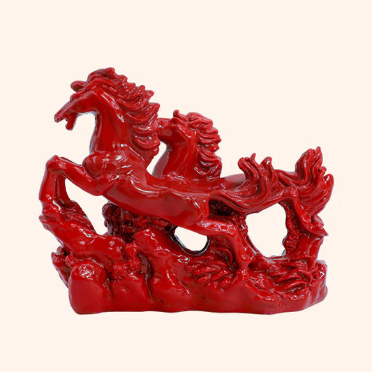 🐎 Vastu Vardan Two Red Horse with Wreath – Powerful Vastu Symbol for Success, Growth & Victory (Horse Height 16 cm | Wreath 20 cm)