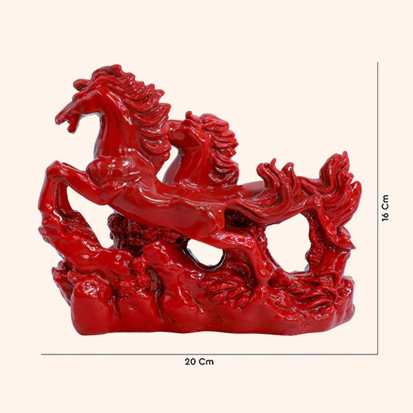 🐎 Vastu Vardan Two Red Horse with Wreath – Powerful Vastu Symbol for Success, Growth & Victory (Horse Height 16 cm | Wreath 20 cm)