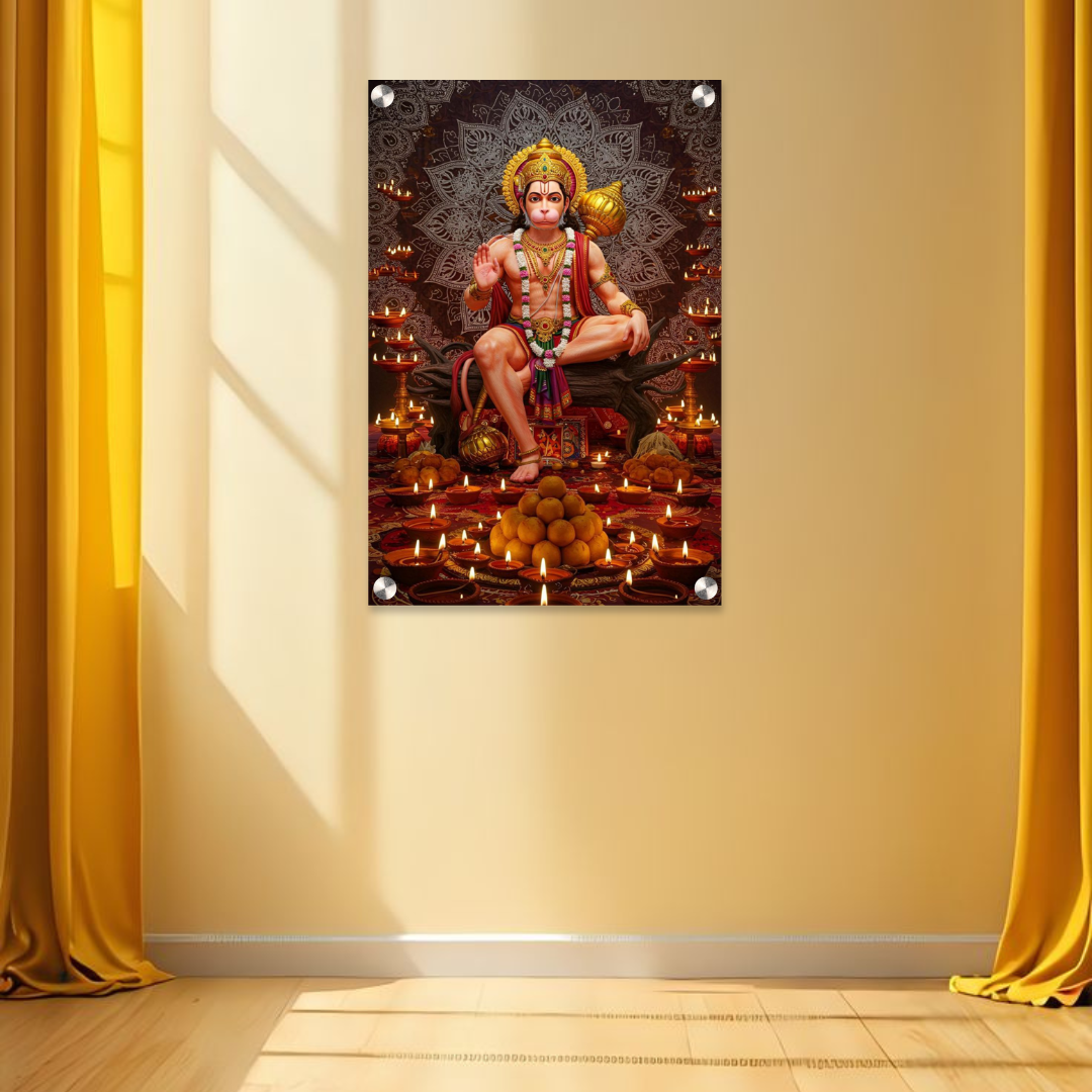 Lord Hanuman Acrylic Wall Frame – 12x18 Inch | 5mm Premium Devotional Wall Décor for Strength & Protection