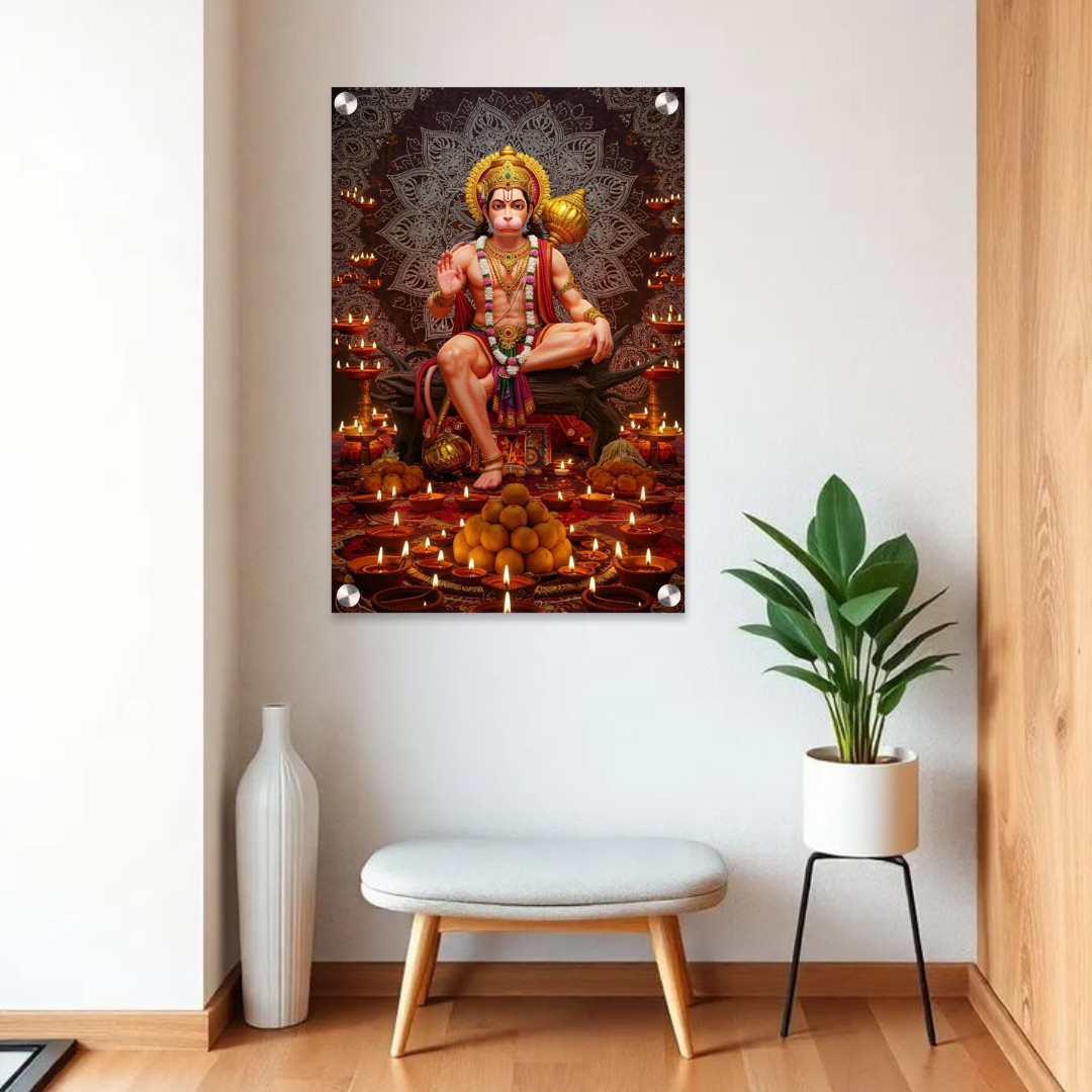 Lord Hanuman Acrylic Wall Frame – 12x18 Inch | 5mm Premium Devotional Wall Décor for Strength & Protection