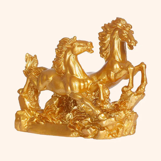 Two Golden Horse Showpiece | Vastu Vardan Symbol of Success, Speed & Prosperity for Home & Office Décor
