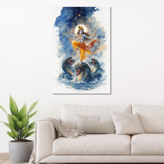Shree Krishna Dancing on Kaliya Snake Canvas Wall Painting