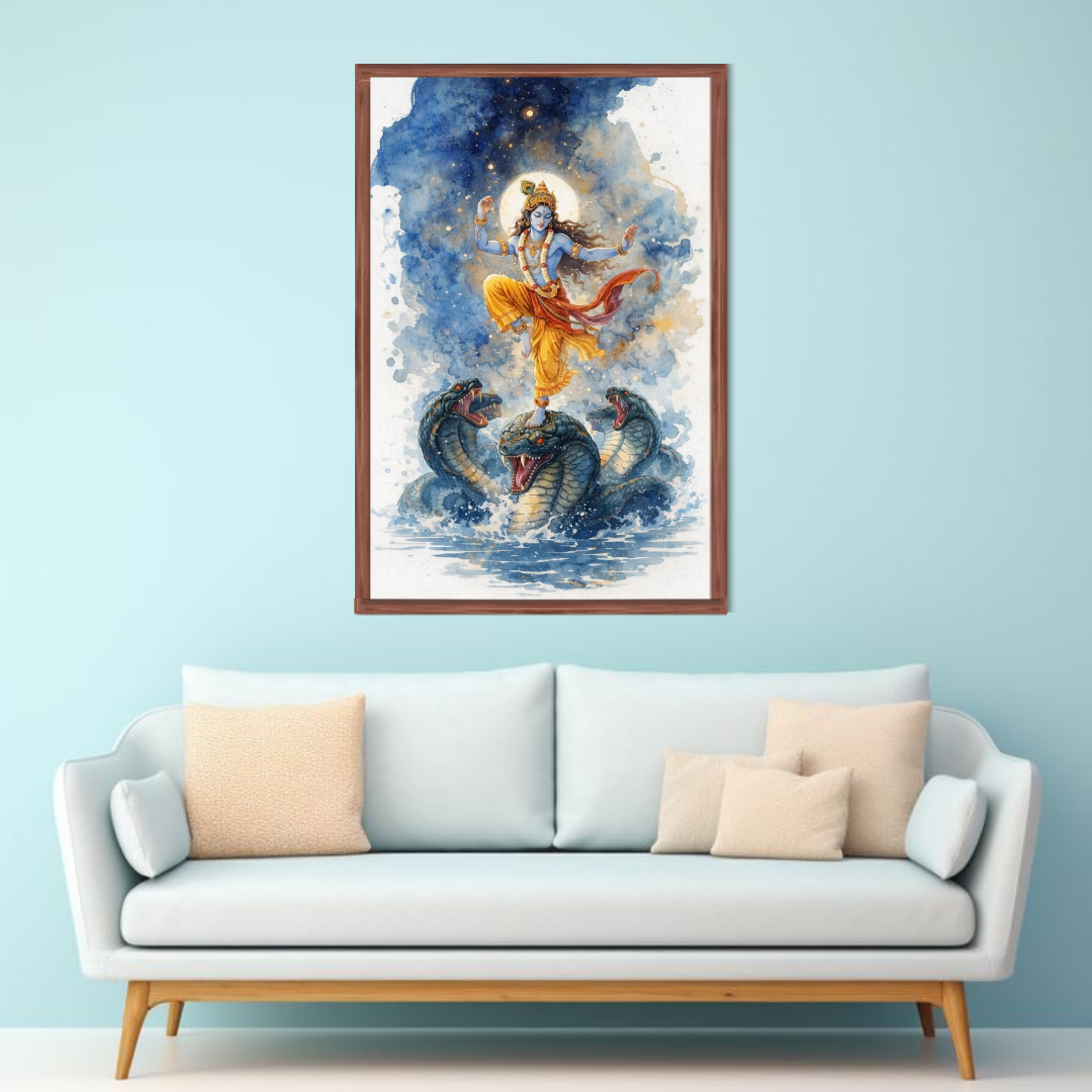 Shree Krishna Dancing on Kaliya Snake Canvas Wall Painting