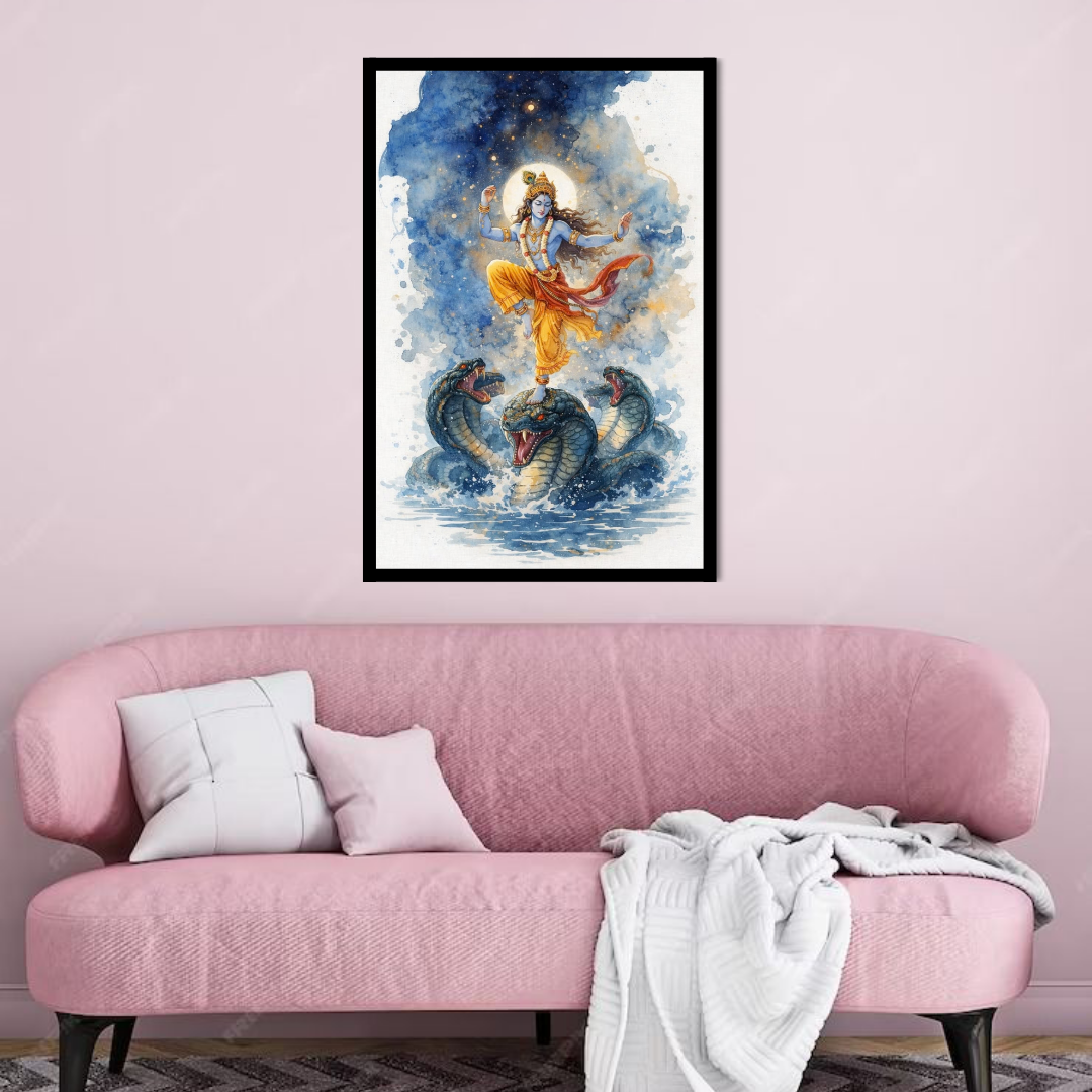 Shree Krishna Dancing on Kaliya Snake Canvas Wall Painting