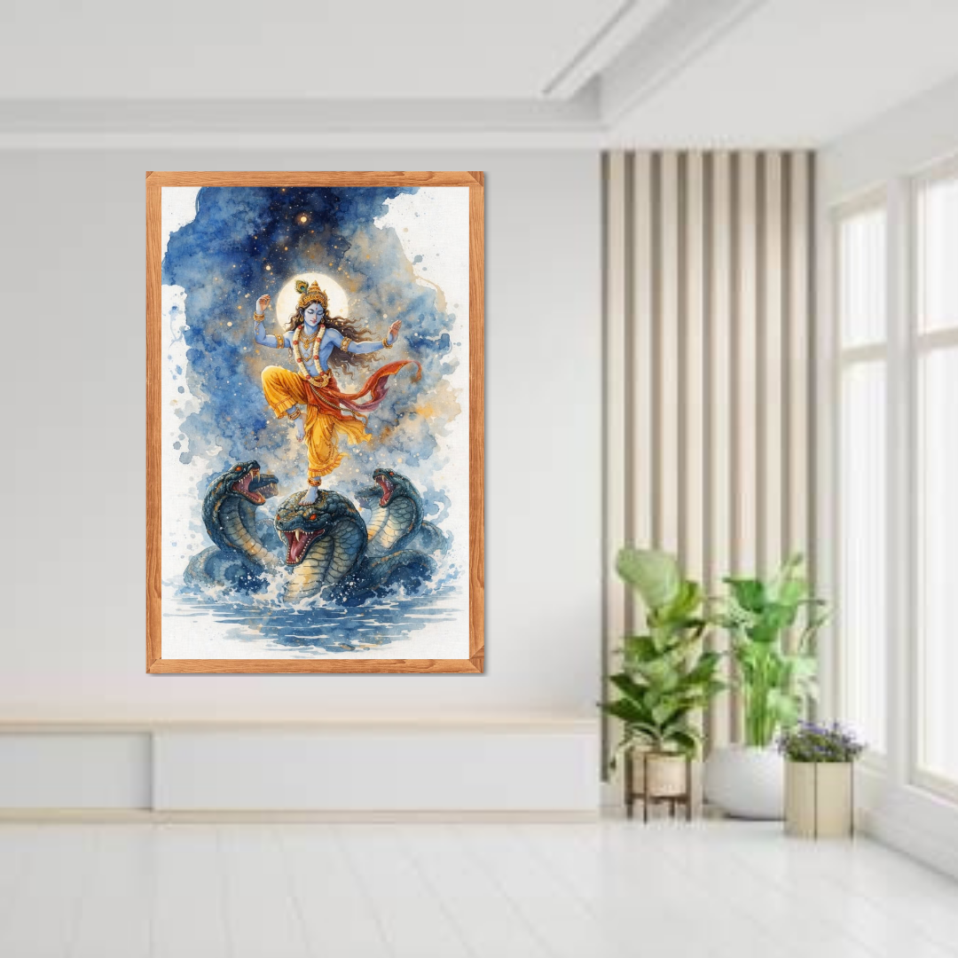 Shree Krishna Dancing on Kaliya Snake Canvas Wall Painting
