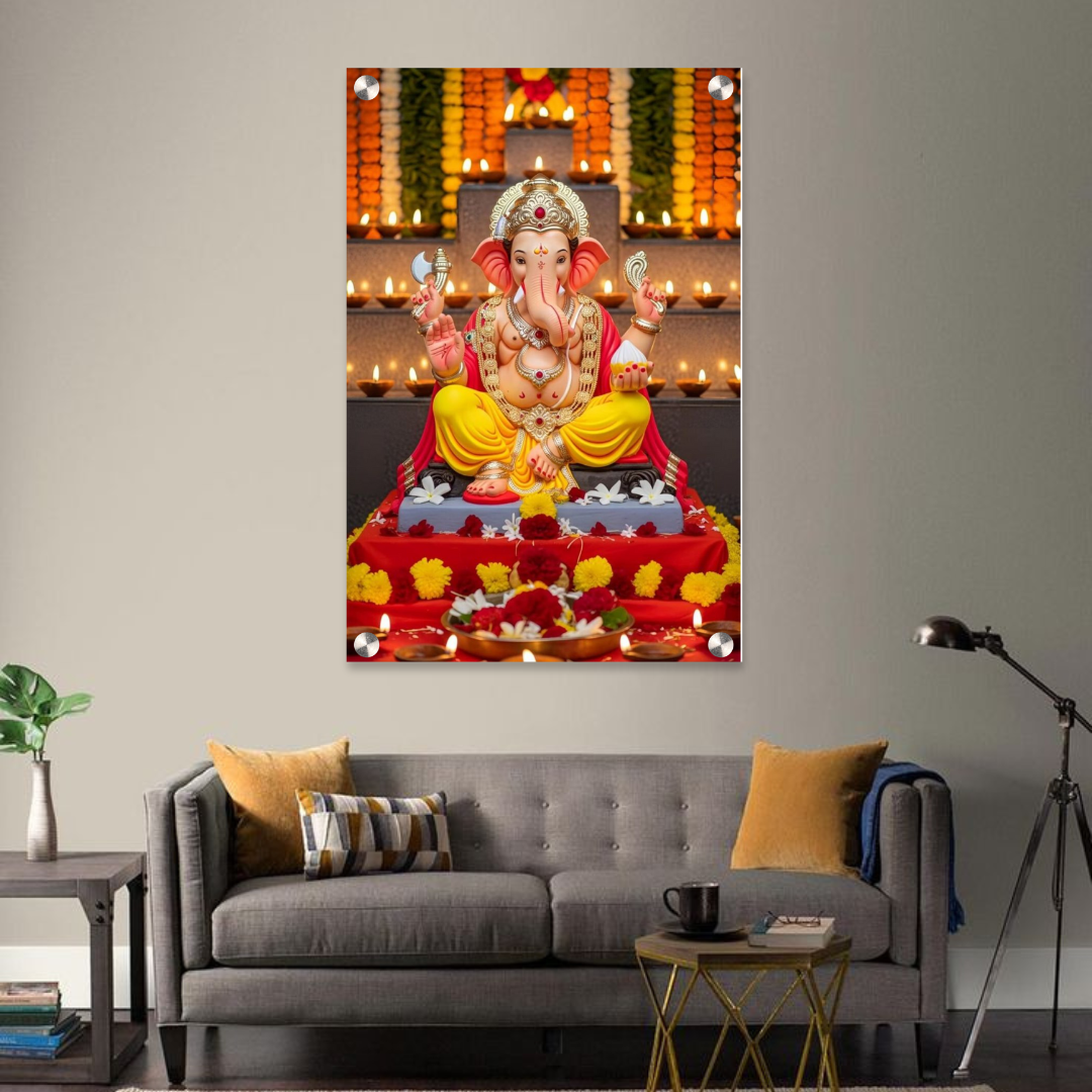 Divine Lord Ganesha Acrylic Wall Frame – 12x18 Inch | 5mm Premium Acrylic Vastu Wall Décor