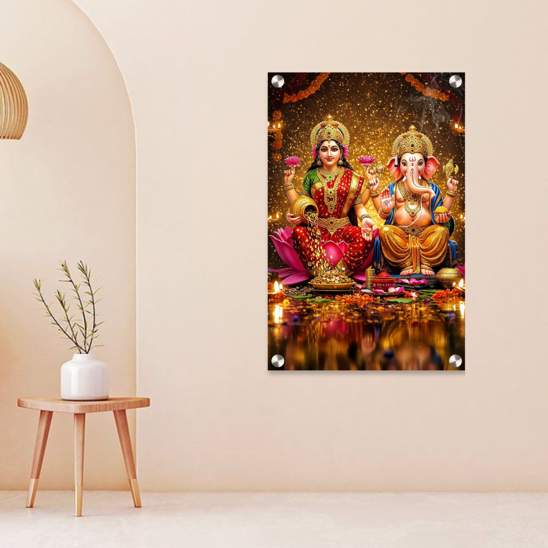 Lakshmi Ganesh Acrylic Wall Frame – 12x18 Inch | 5mm Premium Divine Vastu Décor Frame