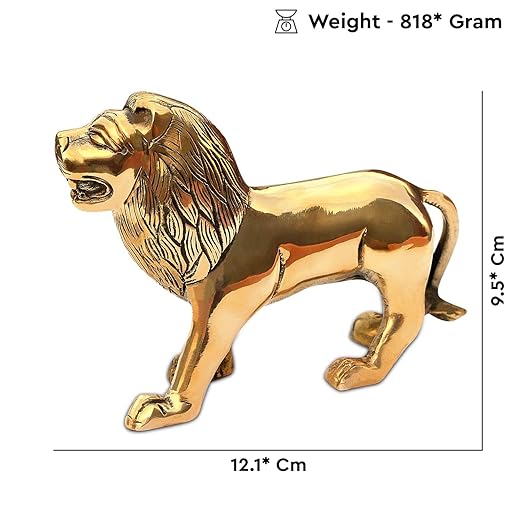🦁 Golden Small Lion Showpiece – Symbol of Strength & Protection (12.1 × 9.5 cm)