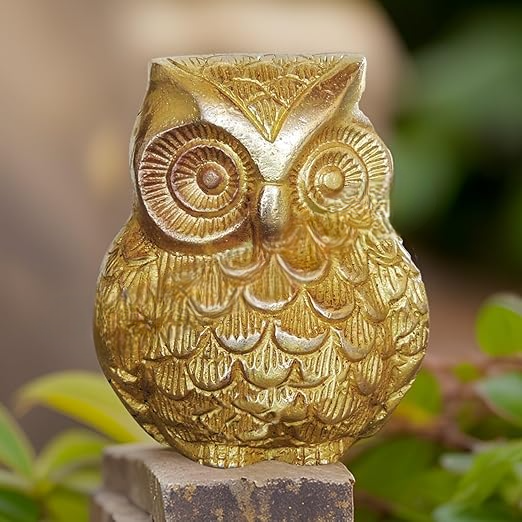 🦉 Golden Owl Showpiece – Symbol of Wisdom, Wealth & Good Fortune (9 × 6 cm)