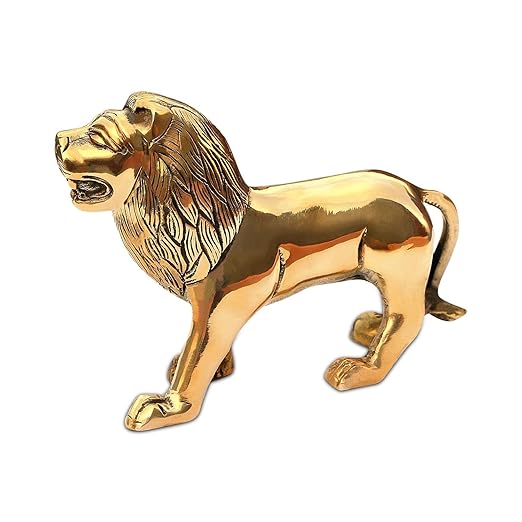 🦁 Golden Small Lion Showpiece – Symbol of Strength & Protection (12.1 × 9.5 cm)