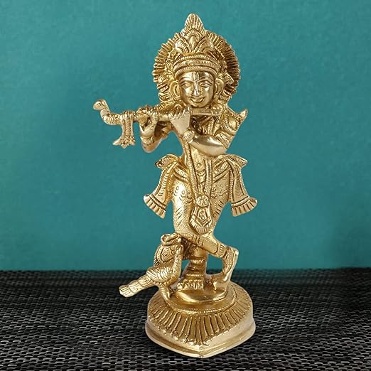 Golden Krishna Ji Idol – Symbol of Love, Prosperity & Divine Blessings (16 cm)