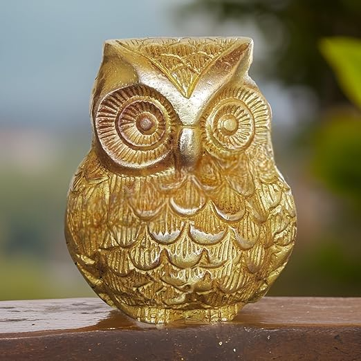 🦉 Golden Owl Showpiece – Symbol of Wisdom, Wealth & Good Fortune (9 × 6 cm)