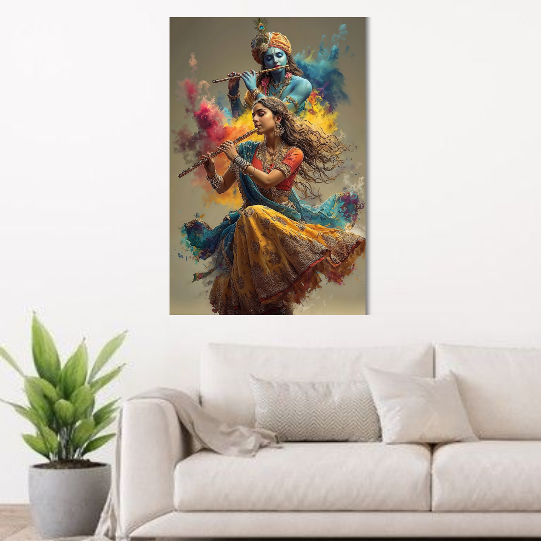 Shree Radha Krishna Dancing Canvas Wall Painting