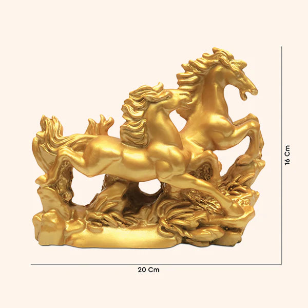Two Golden Horse Showpiece | Vastu Vardan Symbol of Success, Speed & Prosperity for Home & Office Décor