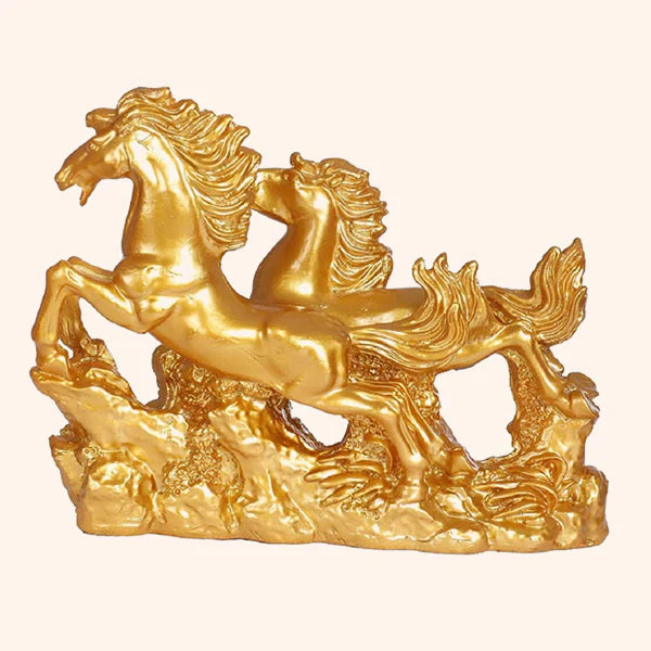 Two Golden Horse Showpiece | Vastu Vardan Symbol of Success, Speed & Prosperity for Home & Office Décor