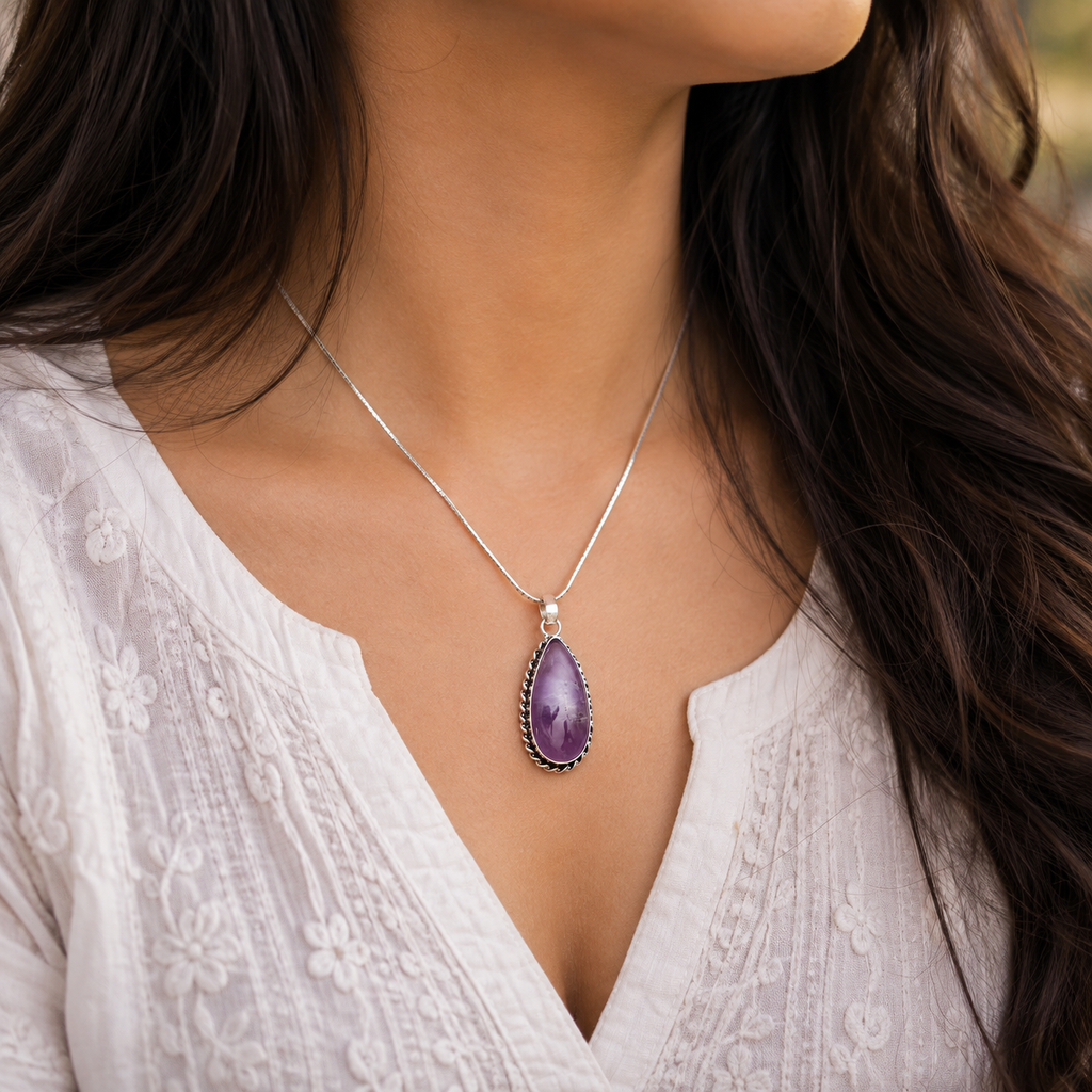 Natural Amethyst Pendant — प्राकृतिक जामुनिया (अमेथिस्ट) पेंडेंट