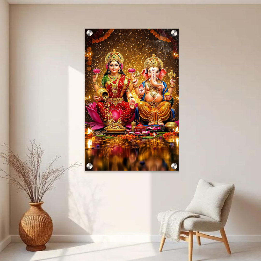 Lakshmi Ganesh Acrylic Wall Frame – 12x18 Inch | 5mm Premium Divine Vastu Décor Frame