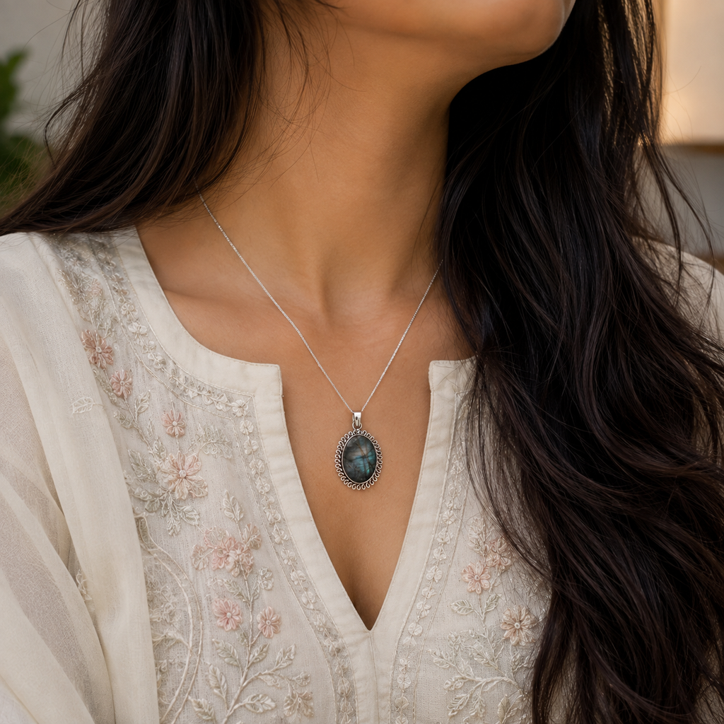 Natural Labradorite Pendant — प्राकृतिक लैब्राडोराइट पेंडेंट