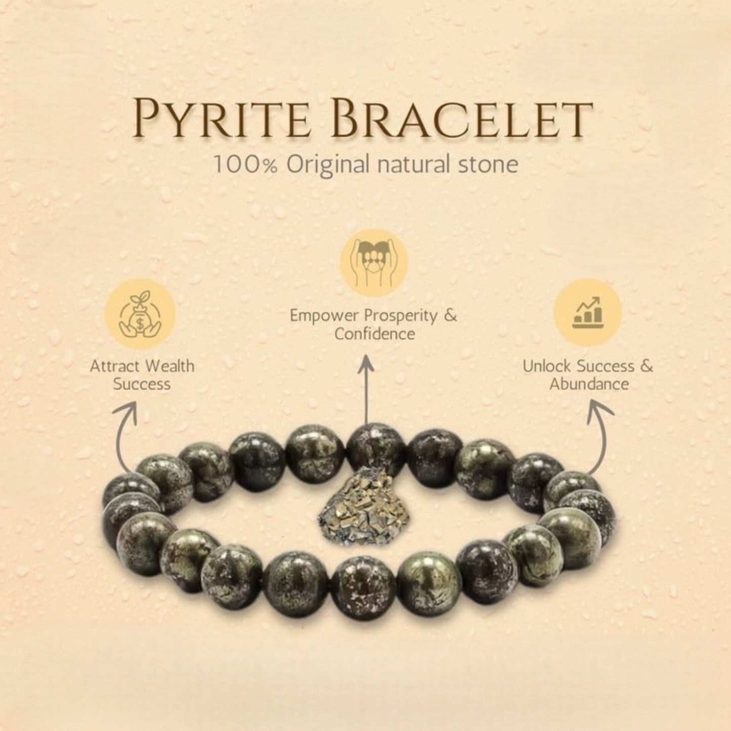 Certified Natural Pyrite Bracelet (FREE Pyrite Stone)  – Stone of Wealth & Protection