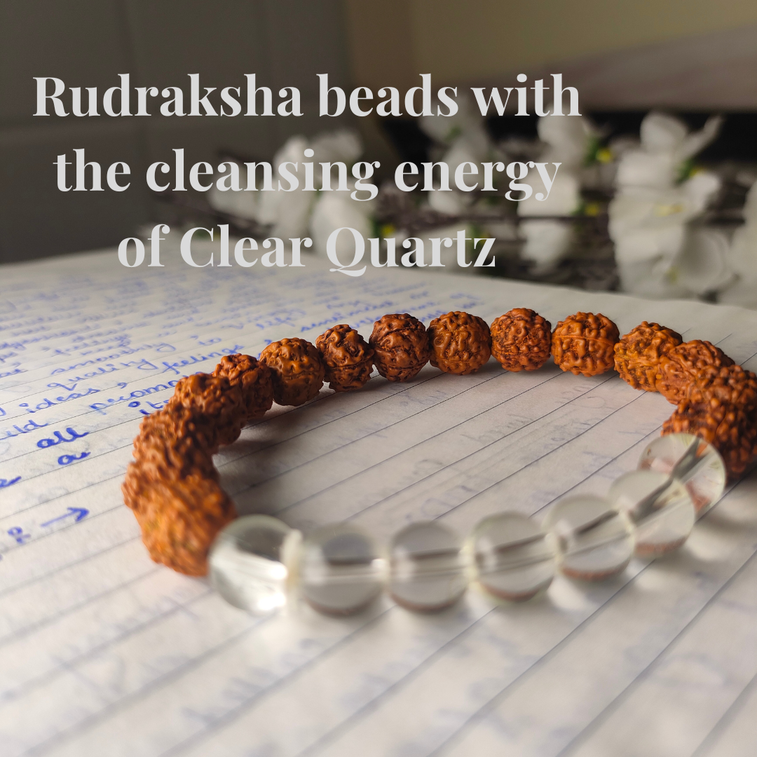 Spiritual Balance Bracelet – Rudraksha & Clear Quartz