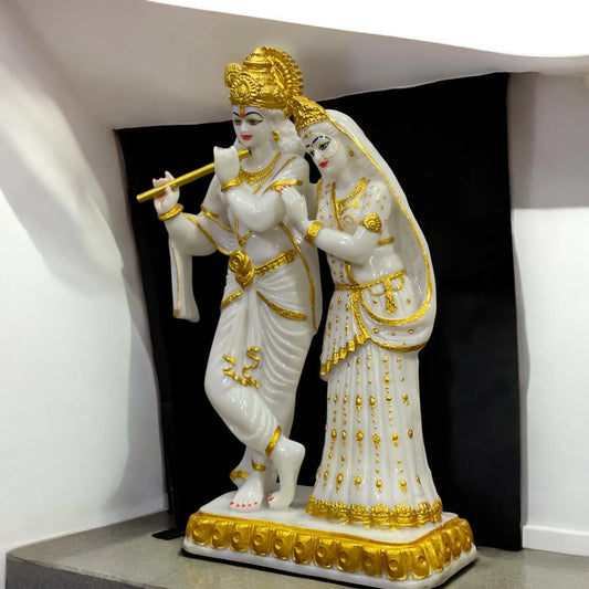 Elegant Radha Krishna Idol in White & Golden Finish – Symbol of Love, Harmony & Positivity