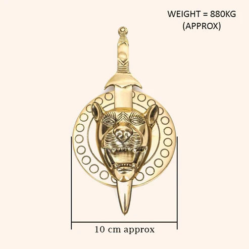 🦁 Lion with Talwar Wall Hanging – Symbol of Power, Protection & Courage (10 cm)