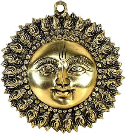 ☀️ Small Brass Sun Face Wall Hanging – Source of Energy, Prosperity & Positivity (6 Inch)