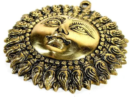 ☀️ Small Brass Sun Face Wall Hanging – Source of Energy, Prosperity & Positivity (6 Inch)